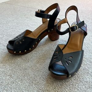 Sézane - Sienna Black Leather Slingback Clog Heels